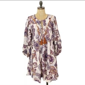 Band of the Free Lyonette Paisley Boho Peasant Mini Dress Women's Size Large